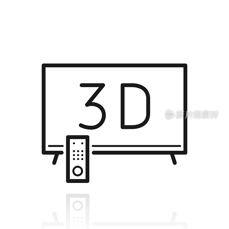 3 d电视。白色背景上反射的图标